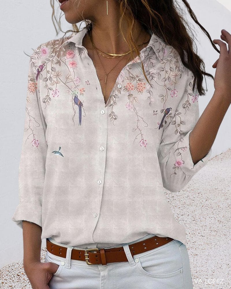 Bloemenprint Blouse met Lange Mouwen voor Vrouwen