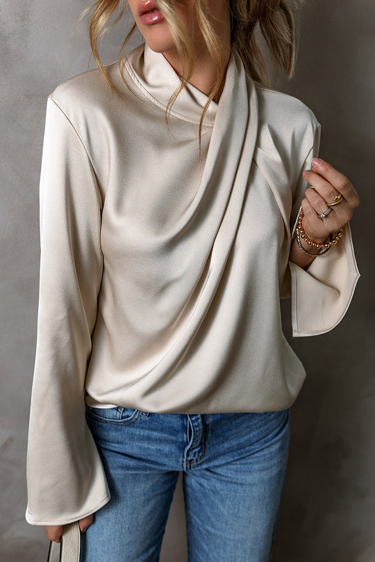 Elegante Satijnen Blouse met Drapering voor Vrouwen