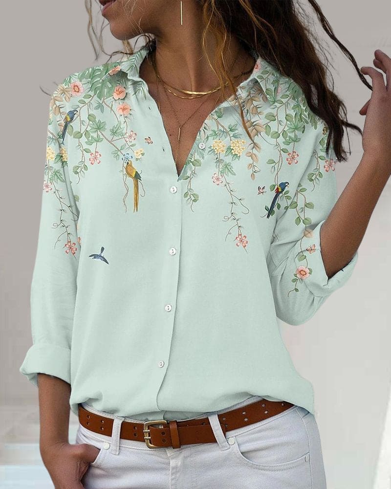 Bloemenprint Blouse met Lange Mouwen voor Vrouwen