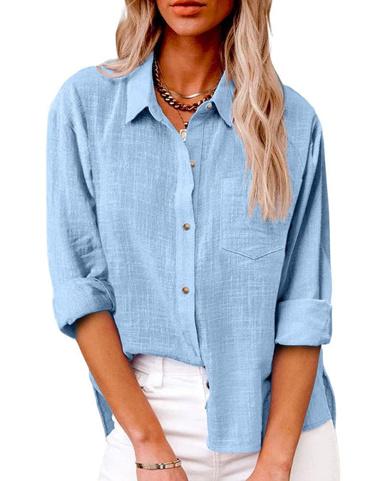 Elegante Lange Mouwen Blouse met Zak voor Vrouwen