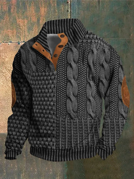 Unieke Patchwork Trui met Elleboogpads voor Mannen