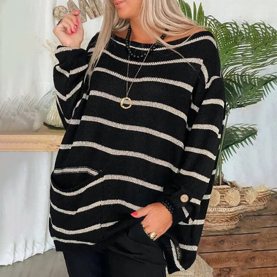 Oversized Gestreepte Trui met Zakken voor Vrouwen