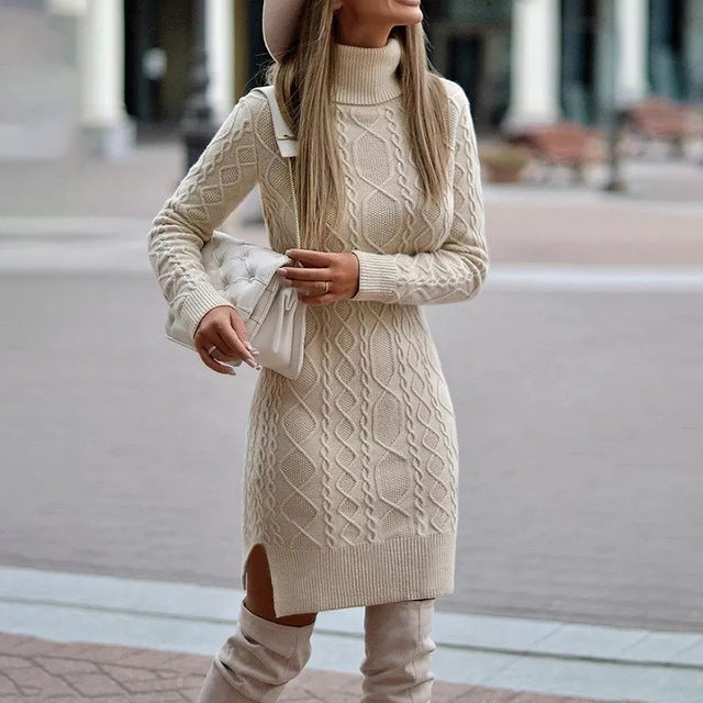 Elegante Kabelgebreide Sweaterjurk voor Vrouwen