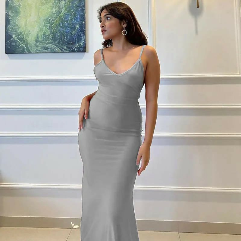Elegante rugloze satijnen maxi-jurk voor Vrouwen