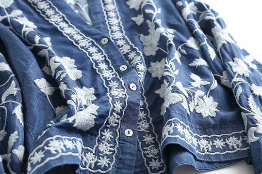 Boho Geborduurde Blouse met Lange Mouwen voor Vrouwen