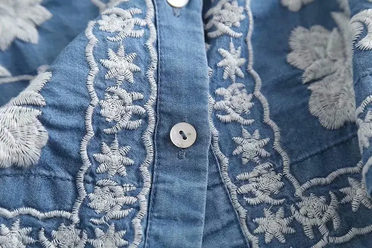 Boho Geborduurde Blouse met Lange Mouwen voor Vrouwen