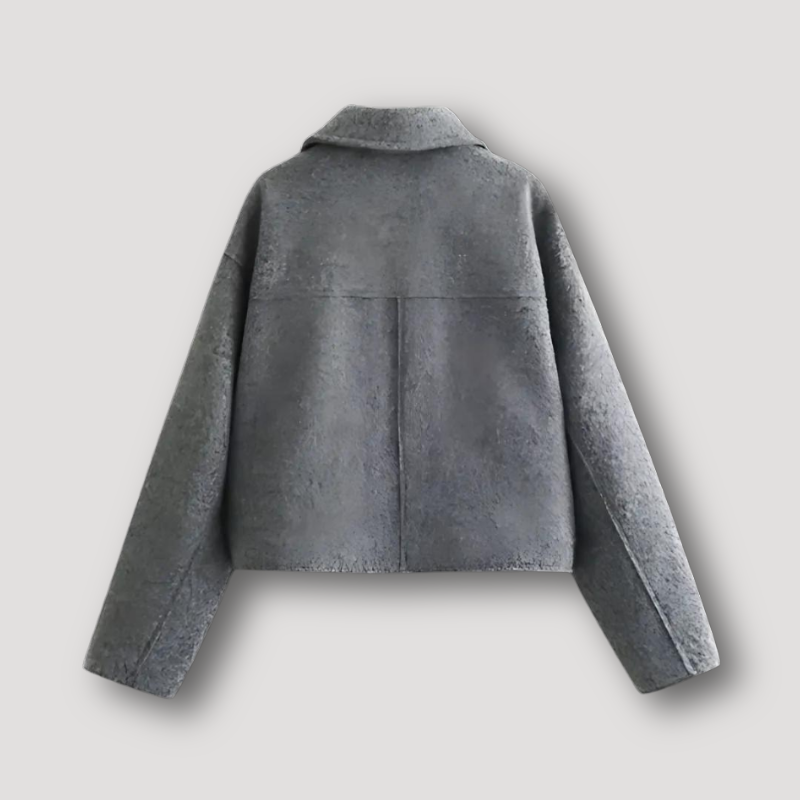 Cropped Grijze Jas met Oversized Zakken en Rits voor Vrouwen