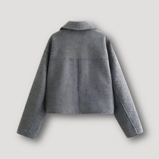 Cropped Grijze Jas met Oversized Zakken en Rits voor Vrouwen