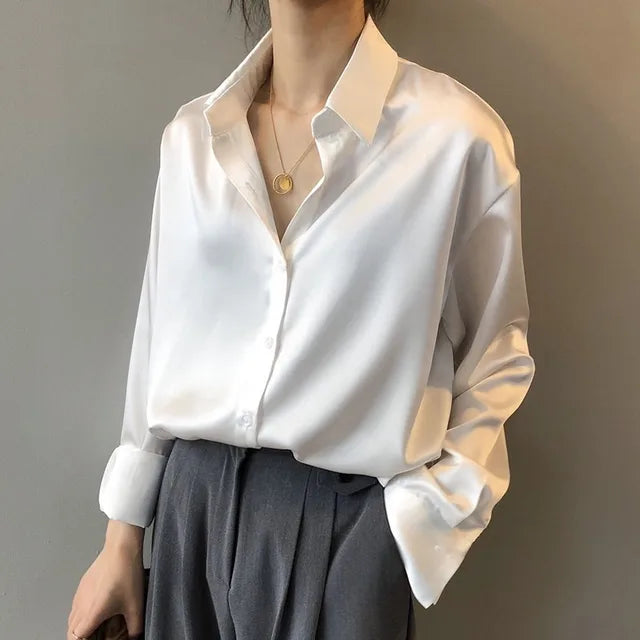 Elegante Casual Satijnen Blouse voor Vrouwen