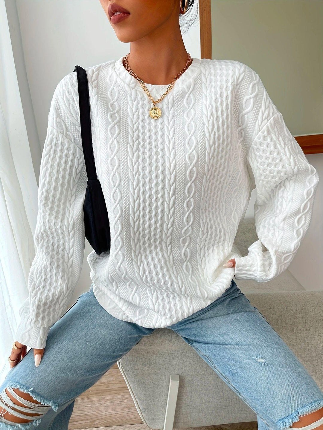 Oversized Kabelgebreide Trui voor Vrouwen
