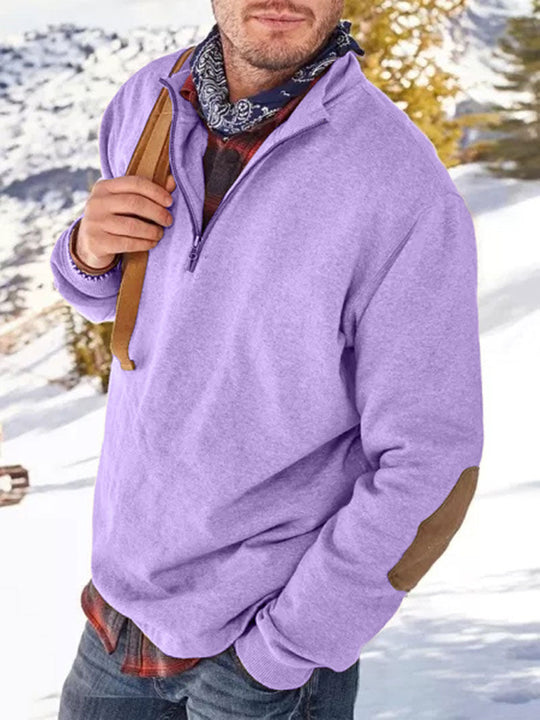 Casual Half-Zip Trui met Elleboogpatches voor Mannen