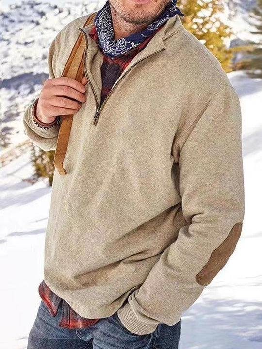Casual Half-Zip Trui met Elleboogpatches voor Mannen