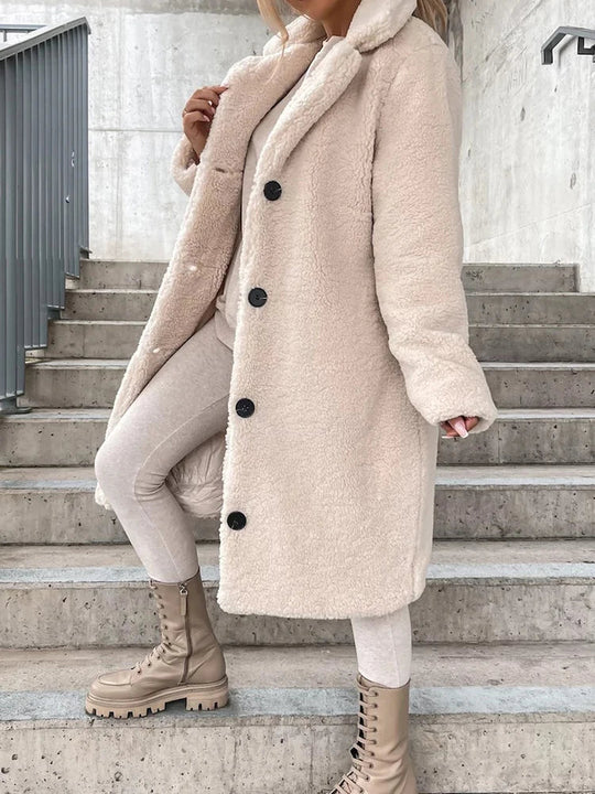 Elegante Fleece Winterjas met Knoopsluiting voor Vrouwen