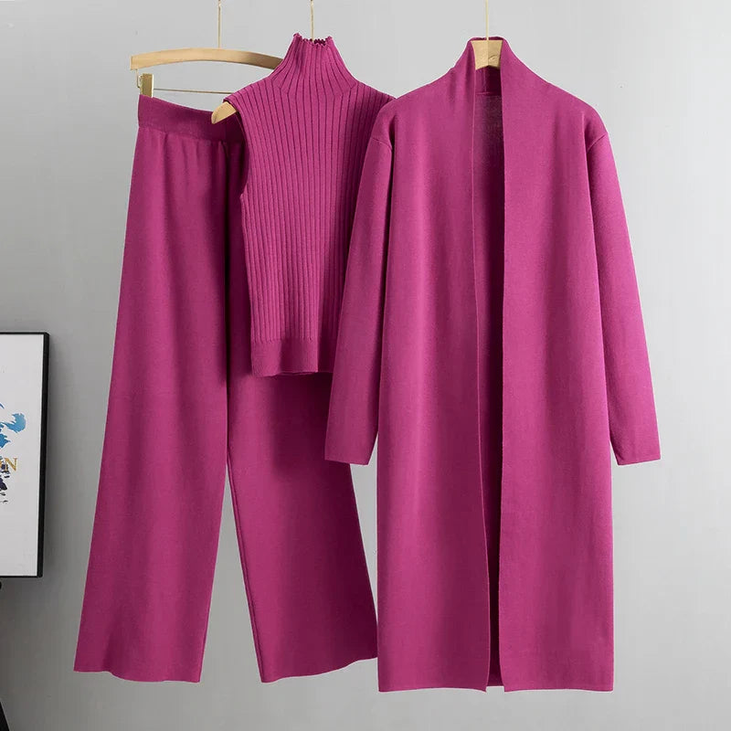 Elegante Drie-Delige Klassieke Gebreide Set voor Vrouwen