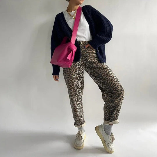 Vintage Jeans met Luipaardprint voor Vrouwen