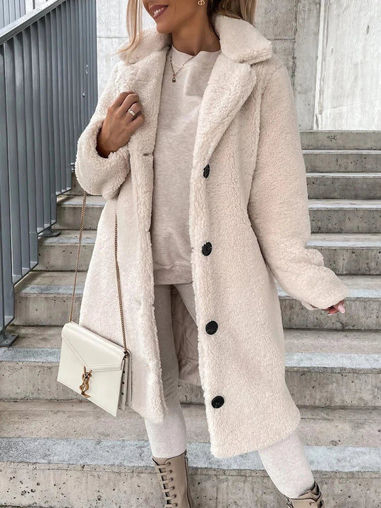 Elegante Fleece Winterjas met Knoopsluiting voor Vrouwen