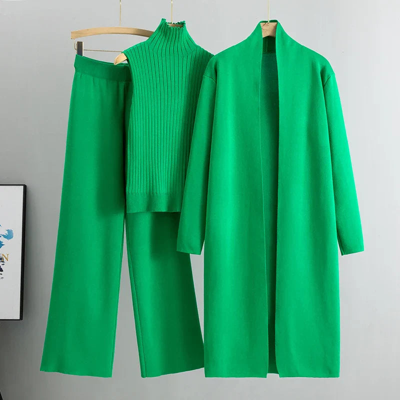 Elegante Drie-Delige Klassieke Gebreide Set voor Vrouwen