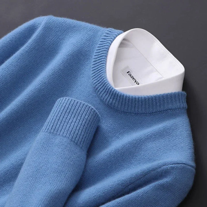 Elegante Blauwe Trui met Ronde Hals voor Mannen