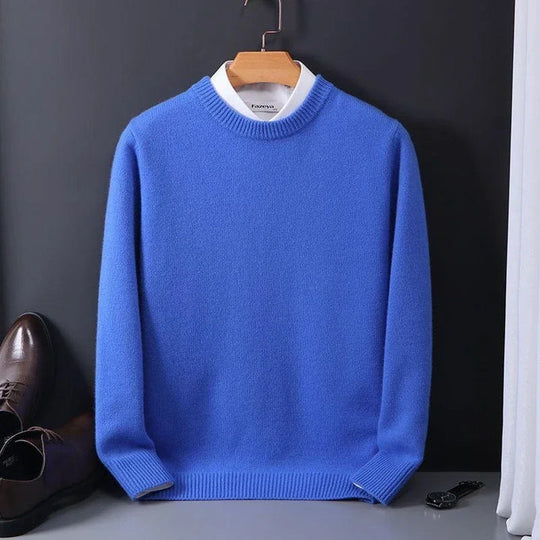 Elegante Blauwe Trui met Ronde Hals voor Mannen