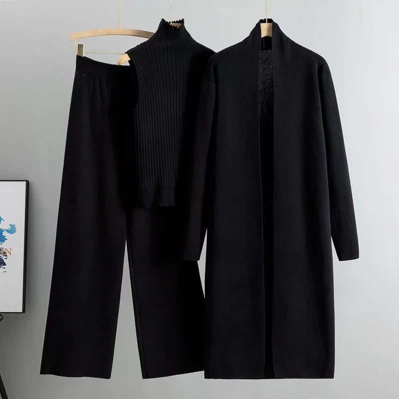 Elegante Drie-Delige Klassieke Gebreide Set voor Vrouwen