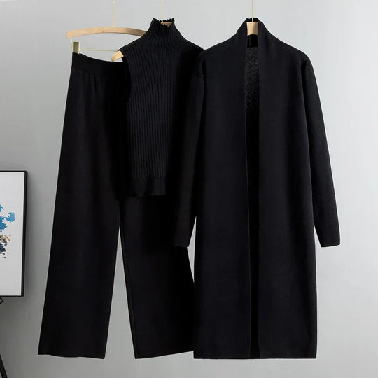 Elegante Drie-Delige Klassieke Gebreide Set voor Vrouwen