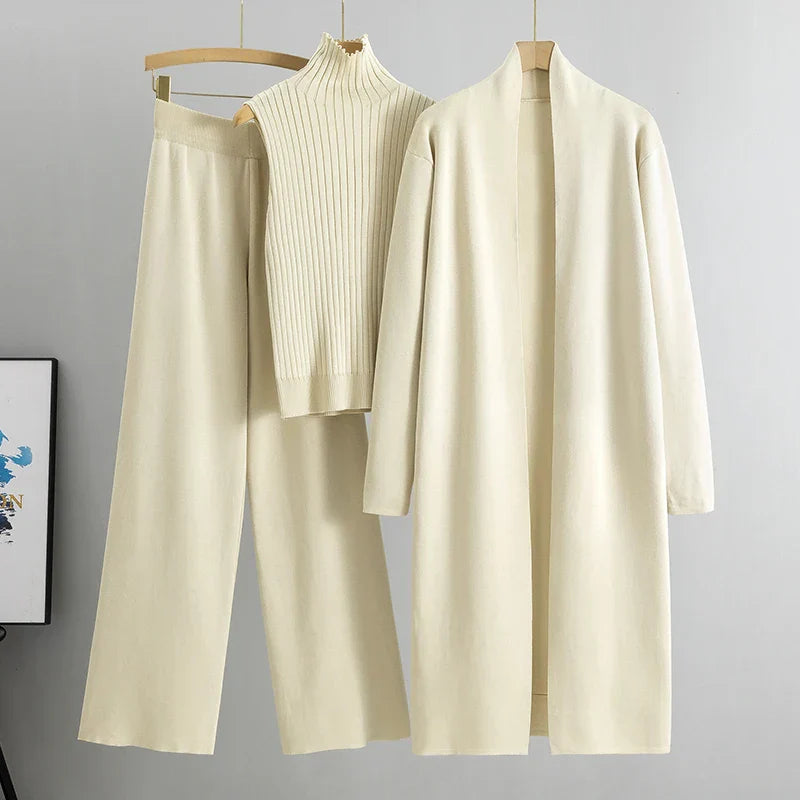 Elegante Drie-Delige Klassieke Gebreide Set voor Vrouwen