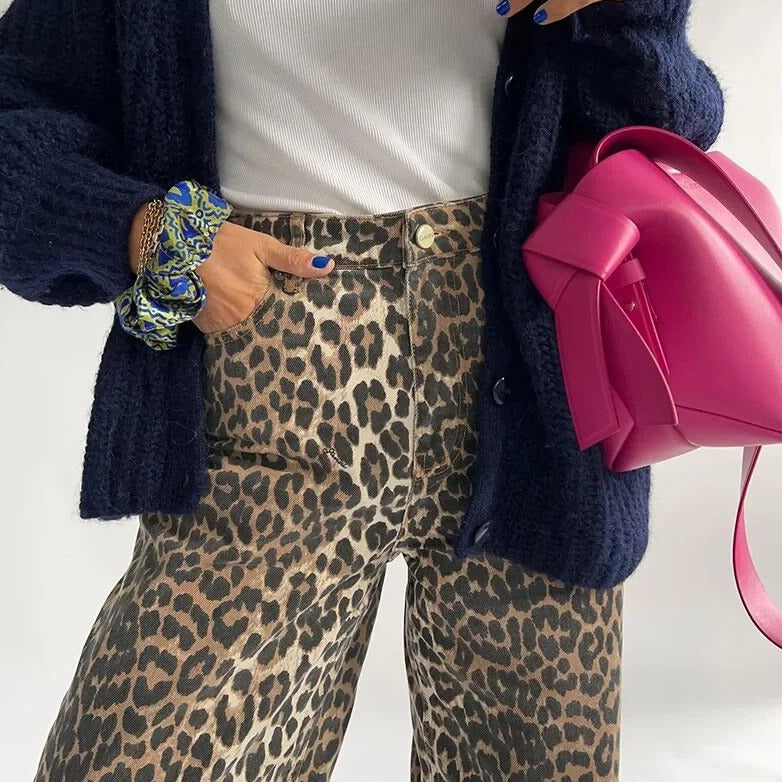 Vintage Jeans met Luipaardprint voor Vrouwen