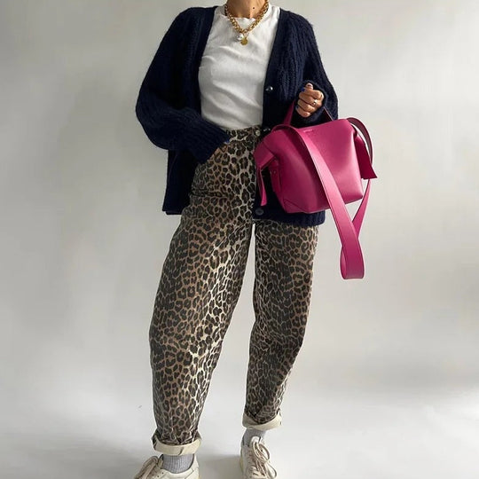 Vintage Jeans met Luipaardprint voor Vrouwen