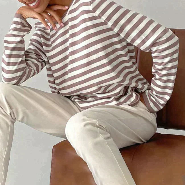 Gestreepte Damestrui | Trendy Lange Mouwen Top voor Vrouwen
