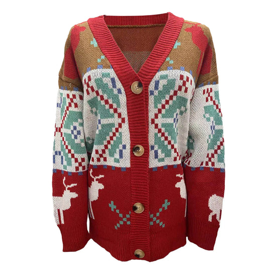 Gebreid Kerstvest met Knopen voor Vrouwen