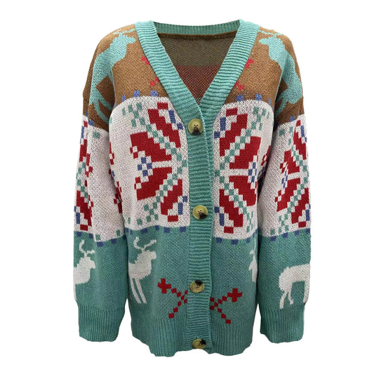 Gebreid Kerstvest met Knopen voor Vrouwen