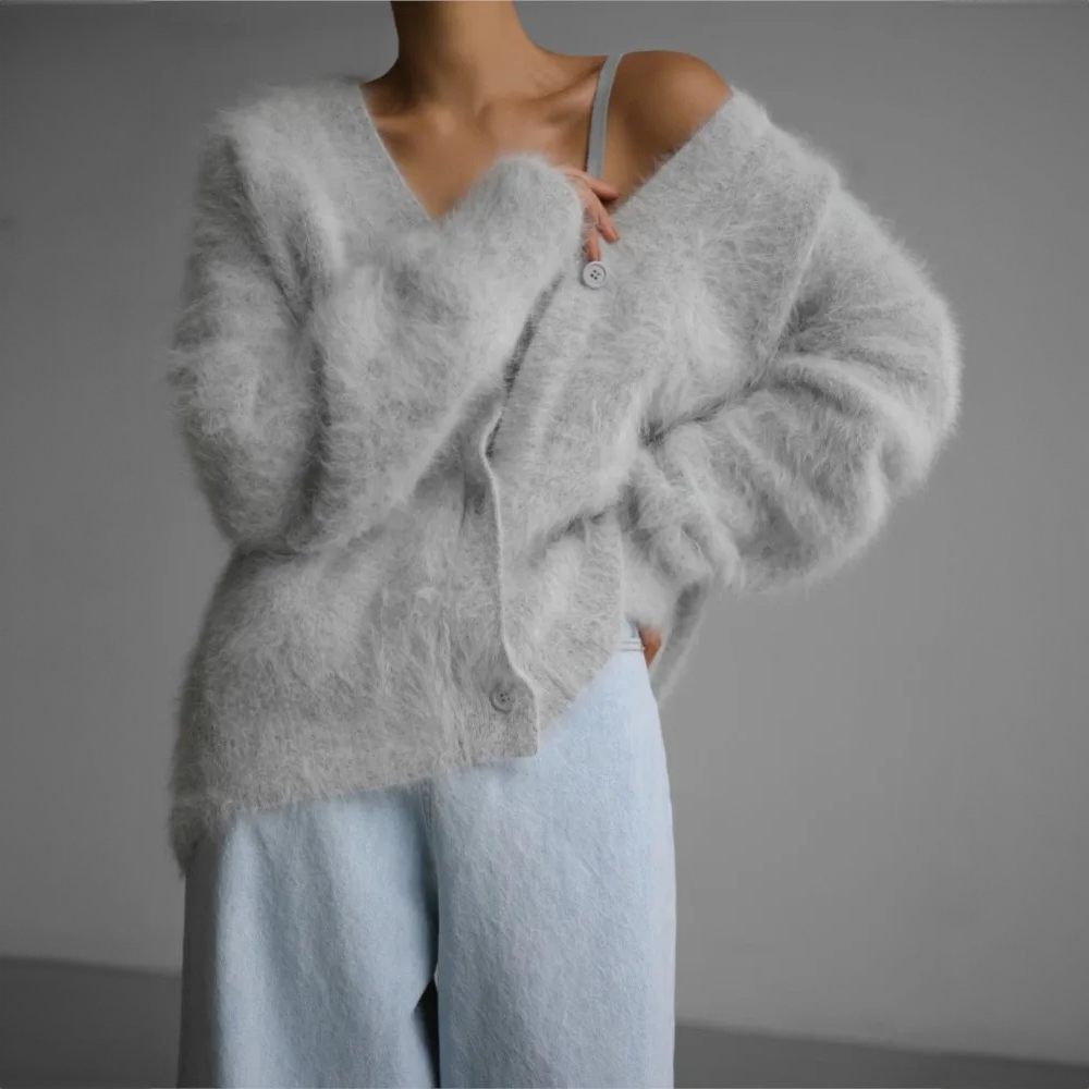 Fluffy Cardigan met Knopen voor Vrouwen