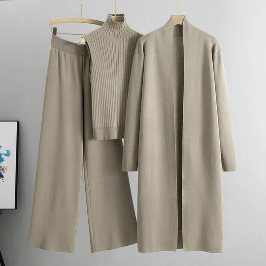 Elegante Drie-Delige Klassieke Gebreide Set voor Vrouwen
