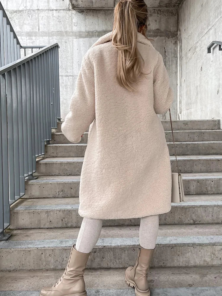 Elegante Fleece Winterjas met Knoopsluiting voor Vrouwen