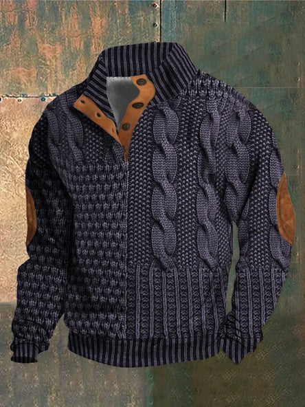 Unieke Patchwork Trui met Elleboogpads voor Mannen
