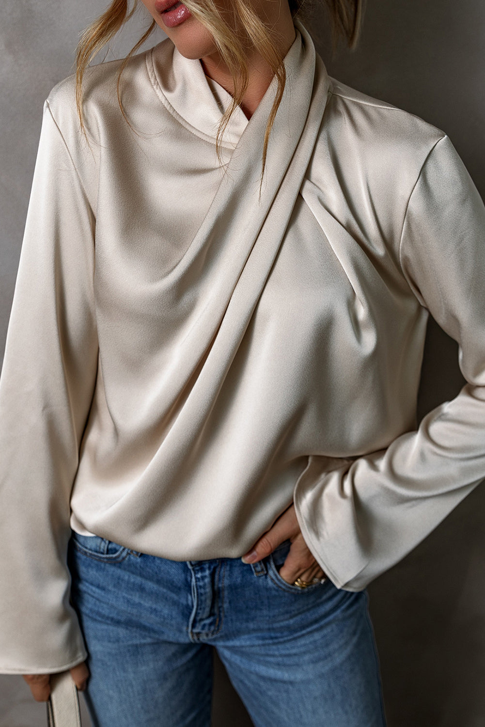 Elegante Satijnen Blouse met Drapering voor Vrouwen