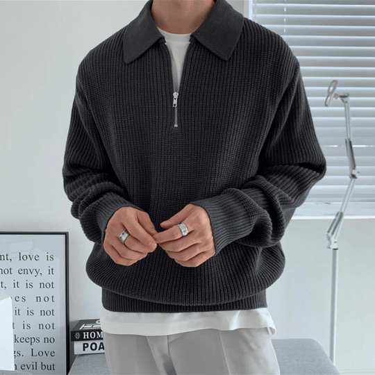 Casual Gebreide Half-Zip Trui met Kraag voor Mannen