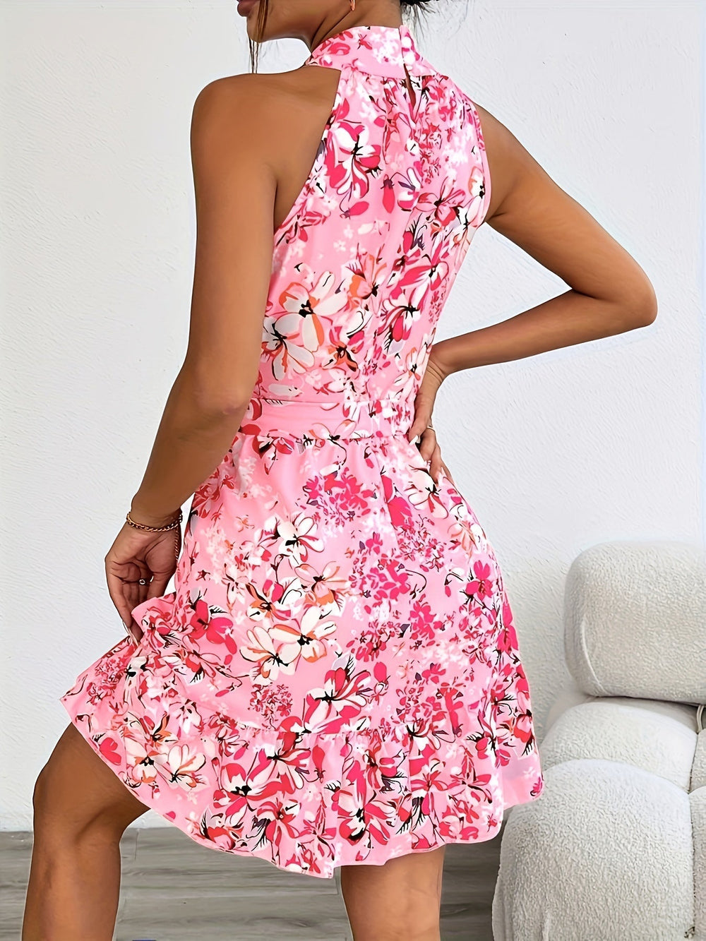Cocktailjurk met Roze Bloemen voor Vrouwen