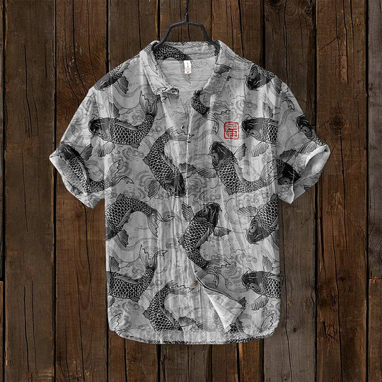 Trendy Overhemd met Japanse Print voor Mannen