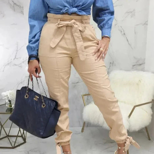 Beige Broek met Riem voor Vrouwen