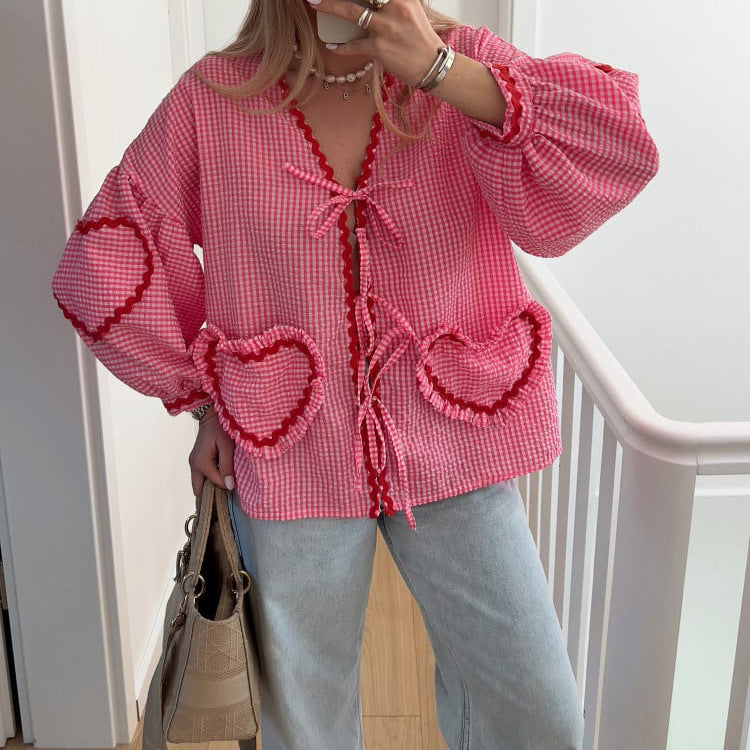 Chique Blouse met Hartontwerp voor Vrouwen