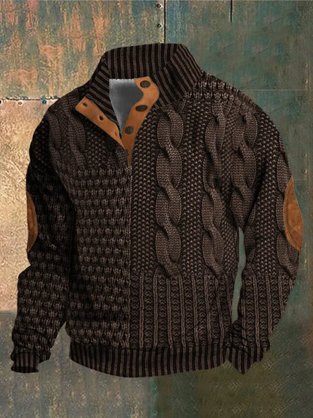 Unieke Patchwork Trui met Elleboogpads voor Mannen