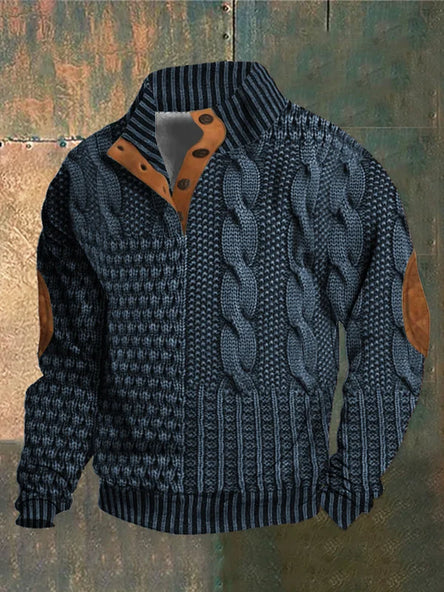Unieke Patchwork Trui met Elleboogpads voor Mannen