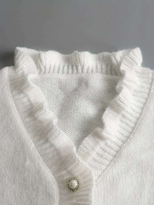 Elegante Gebreide Cardigan met Ruffle Afwerking voor Vrouwen