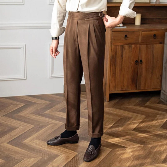 Klassieke Hoge Taille Broek met Plooien in Italiaanse Stijl voor Mannen