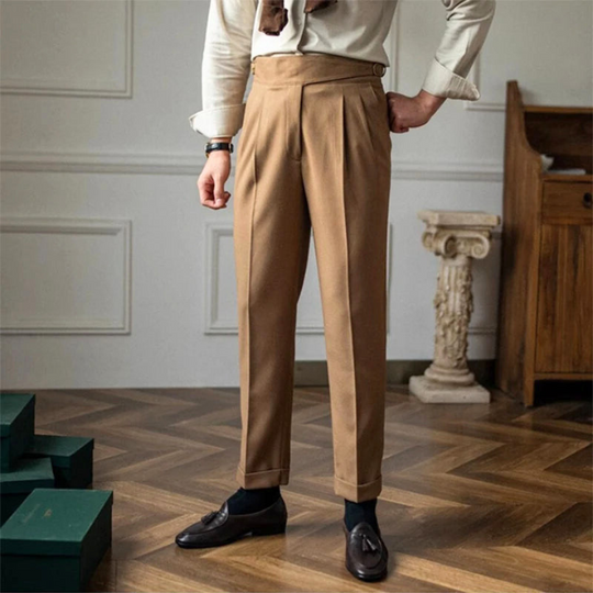 Klassieke Hoge Taille Broek met Plooien in Italiaanse Stijl voor Mannen