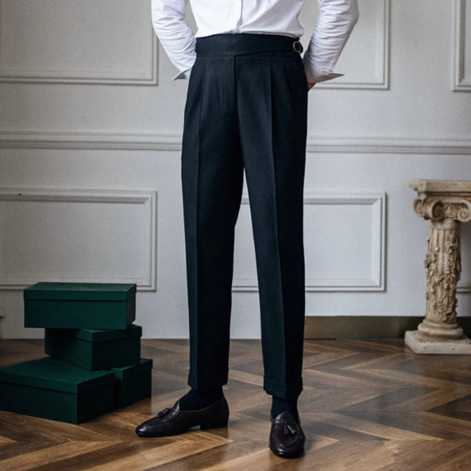 Klassieke Hoge Taille Broek met Plooien in Italiaanse Stijl voor Mannen