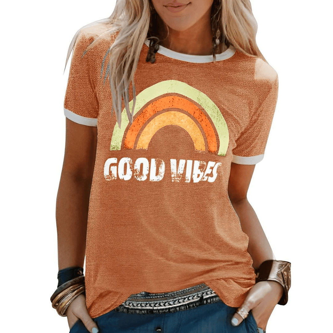 Retro Grafisch T-Shirt met Positieve Boodschap voor Vrouwen