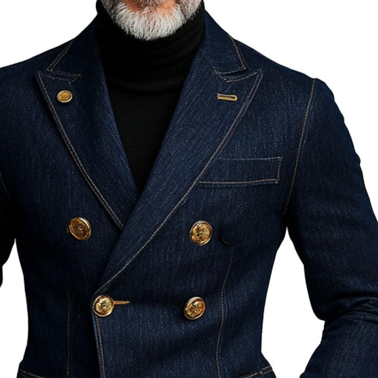 Verfijnde Navy Denim Jas voor Mannen
