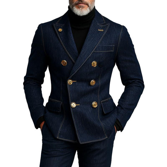 Verfijnde Navy Denim Jas voor Mannen